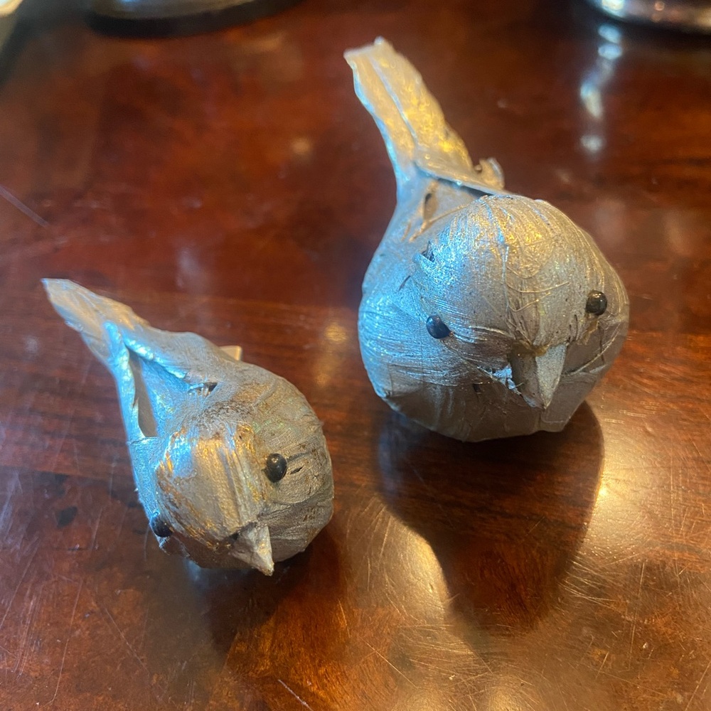 Silver and Gold Paper Mache Birds 6 large 8 small with clips